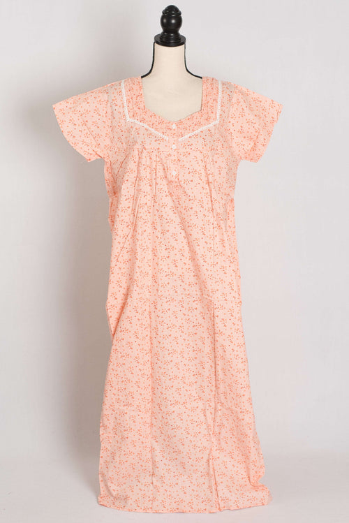 Floral Printed Peach Women Indian Cotton Nighty in Regular Size