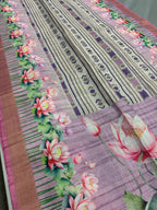 Rai | Off White & Lavender Ikkat Fusion Semi Tussar Saree
