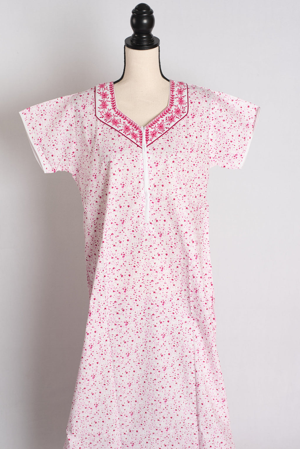 White and Pink Printed Pure Cotton Nightwear in Regular Size