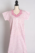 White and Pink Printed Pure Cotton Nightwear in Regular Size