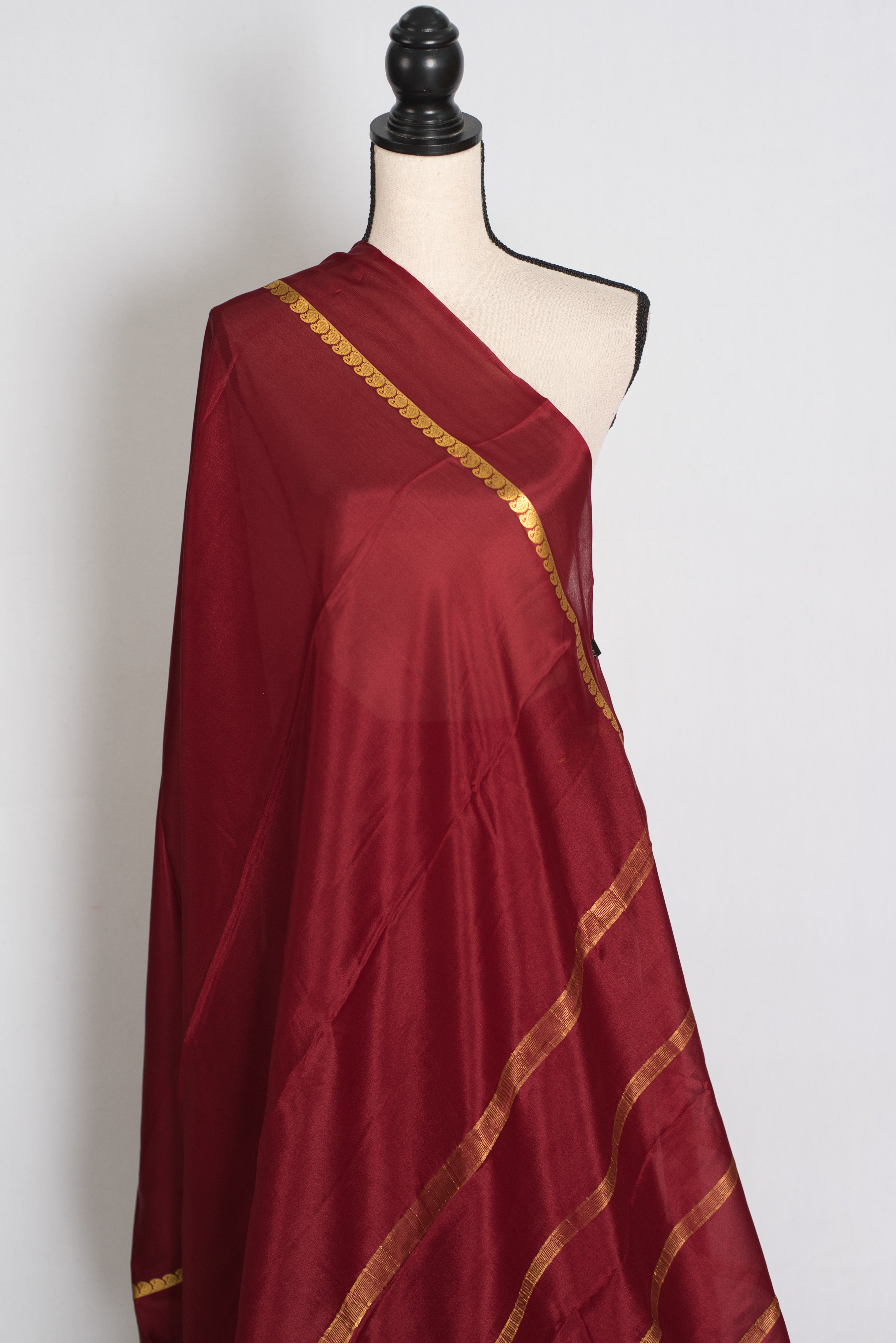 Mekhla Maroon and Gold Pure Mysore Crepe Silk Saree – Silk Mark Certified