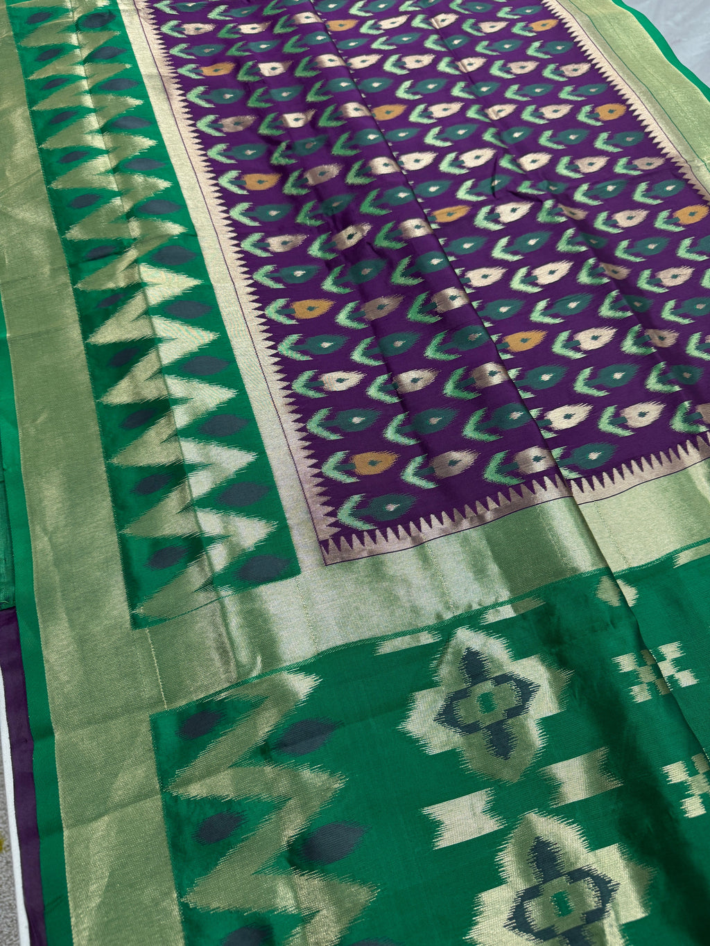 Sabina | Royal Purple & Emerald Green Art Silk Pochampally Saree