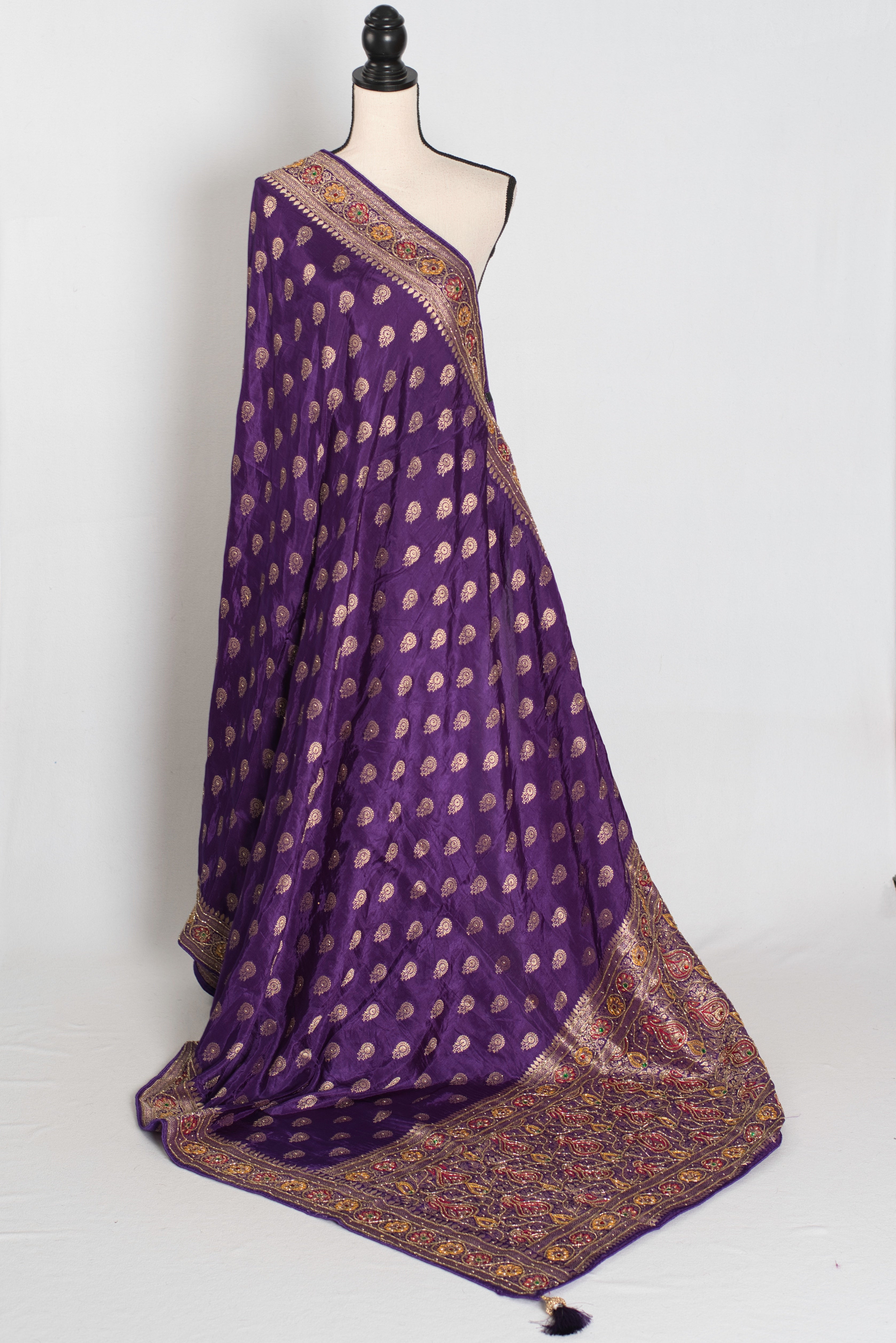 Priya : Purple and Gold Dola Silk Banarasi Saree with 40 Size Blouse