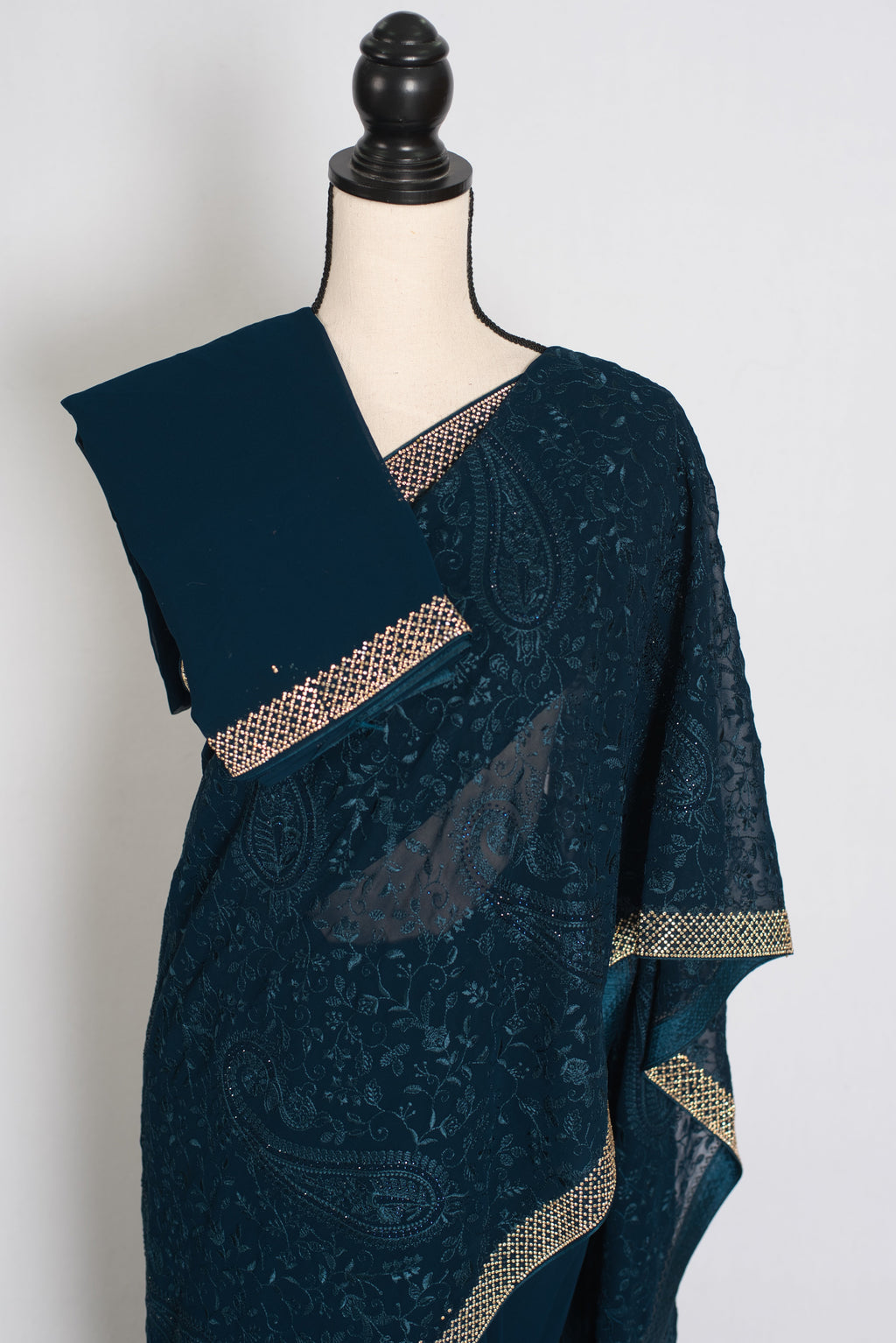 Sia | Cobalt Blue Georgette Kashmiri Embroidery Saree| Designer Cocktail Glamour