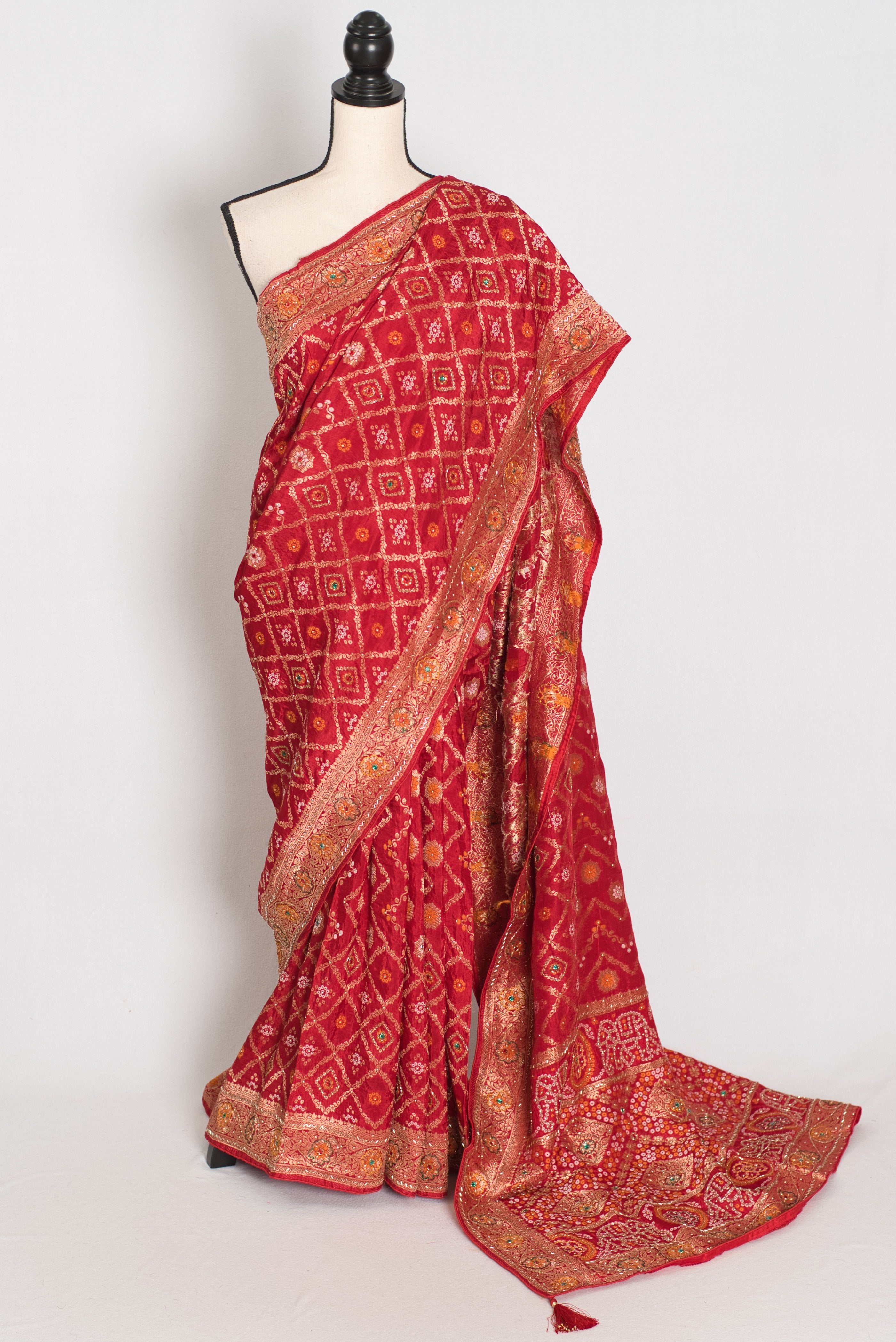 Rukhmini | Red Dola Silk Bridal Banarasi Saree | Hand Embroidery Work