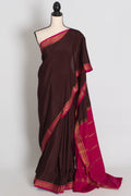 Devi : Brown and Pink Pure Mysore Crepe Silk Saree with 38 Size Stitched Blouse