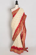 Maya | Off-White & Red Crepe Georgette Banarasi Saree | Bengali Look