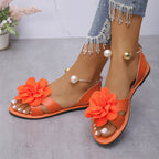Womens Flat-sole Pearl Strap Sandals
