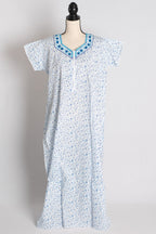 White and Blue Printed Pure Cotton Nightwear in Regular Size
