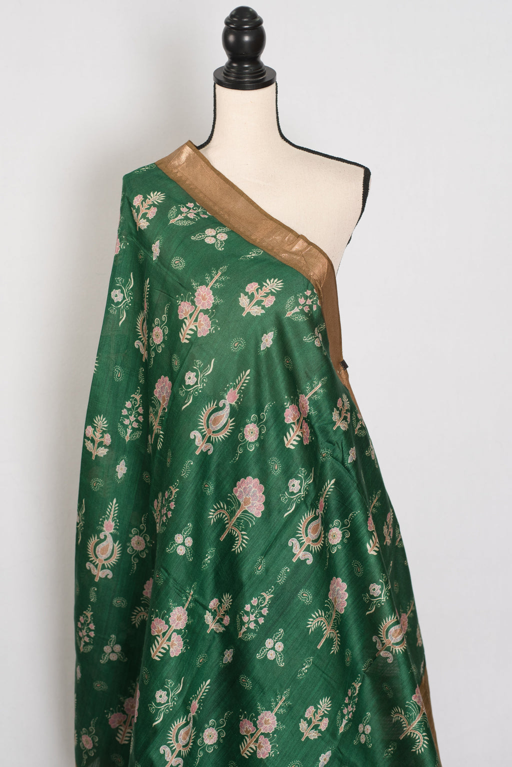 Ahalya | Forest Green Pure Muga Tussar Silk Saree | Contemporary Abstract Prints