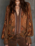 Caramel Vintage Floral Chiffon Shirt