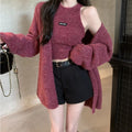 Knitted Cardigan And Halter-Neck Camisole Two-Piece Sweater Set For Women