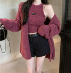 Knitted Cardigan And Halter-Neck Camisole Two-Piece Sweater Set For Women