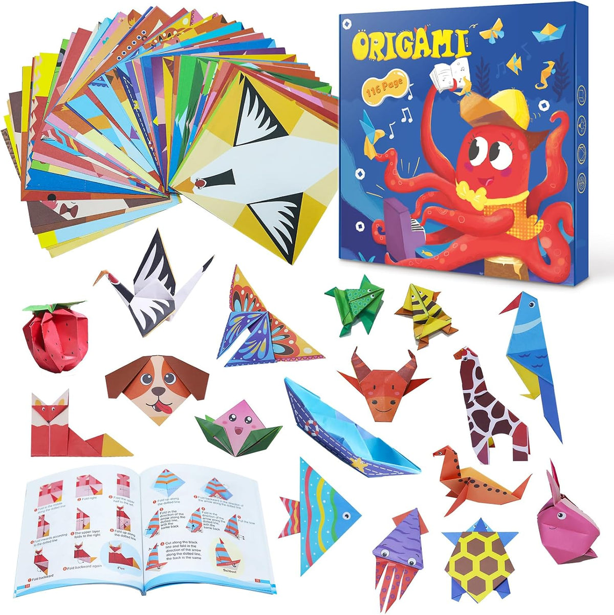 Origami Kit for Kids Ages 5-16, 116 Pages with 54 Patterns & Instruction Book | Origami Paper Kit for Beginners & Advanced | Arts & Crafts Toys for Girls & Boys Ages 8-12 | Birthday & Christmas Gifts