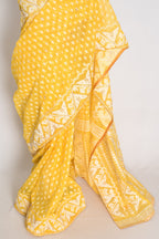 Gita – Bright Yellow and White Blended Cotton Jamdani Saree