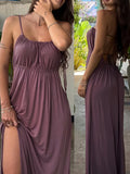 Womens Solid-Colored Drawstring Loose Camisole Dress