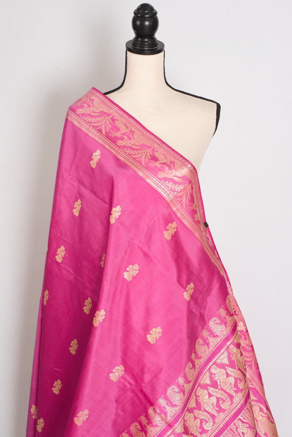 Swarna | Pink and Cream Handwoven Bishnupuri Baluchari Silk Saree