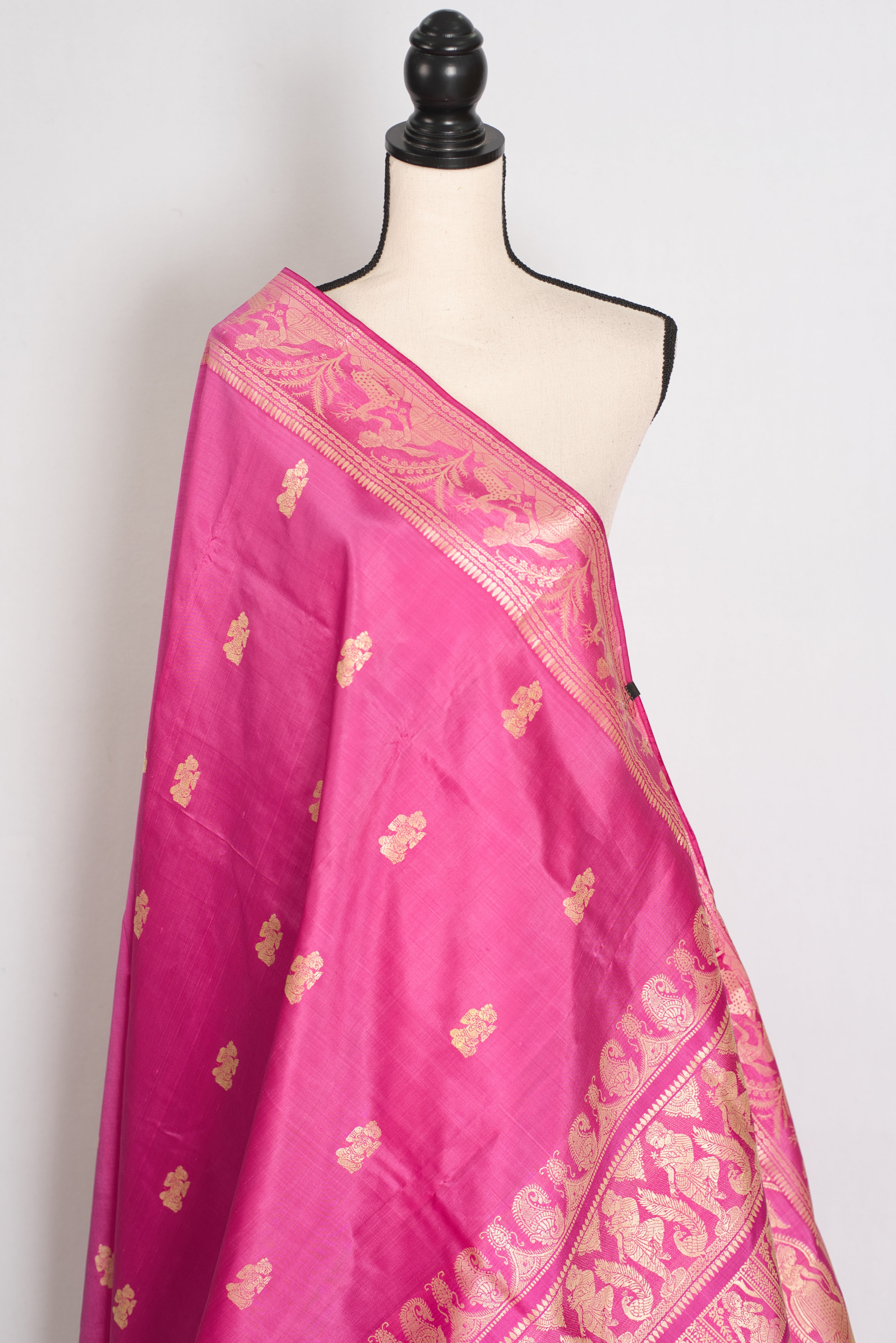 Swarna | Pink and Cream Handwoven Bishnupuri Baluchari Silk Saree