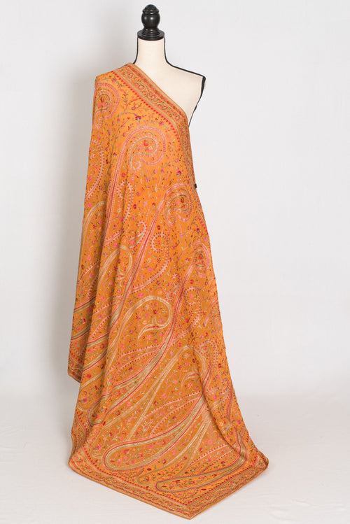 Haldi | Turmeric Yellow Georgette Saree | All-Over Kashmiri Embroidery