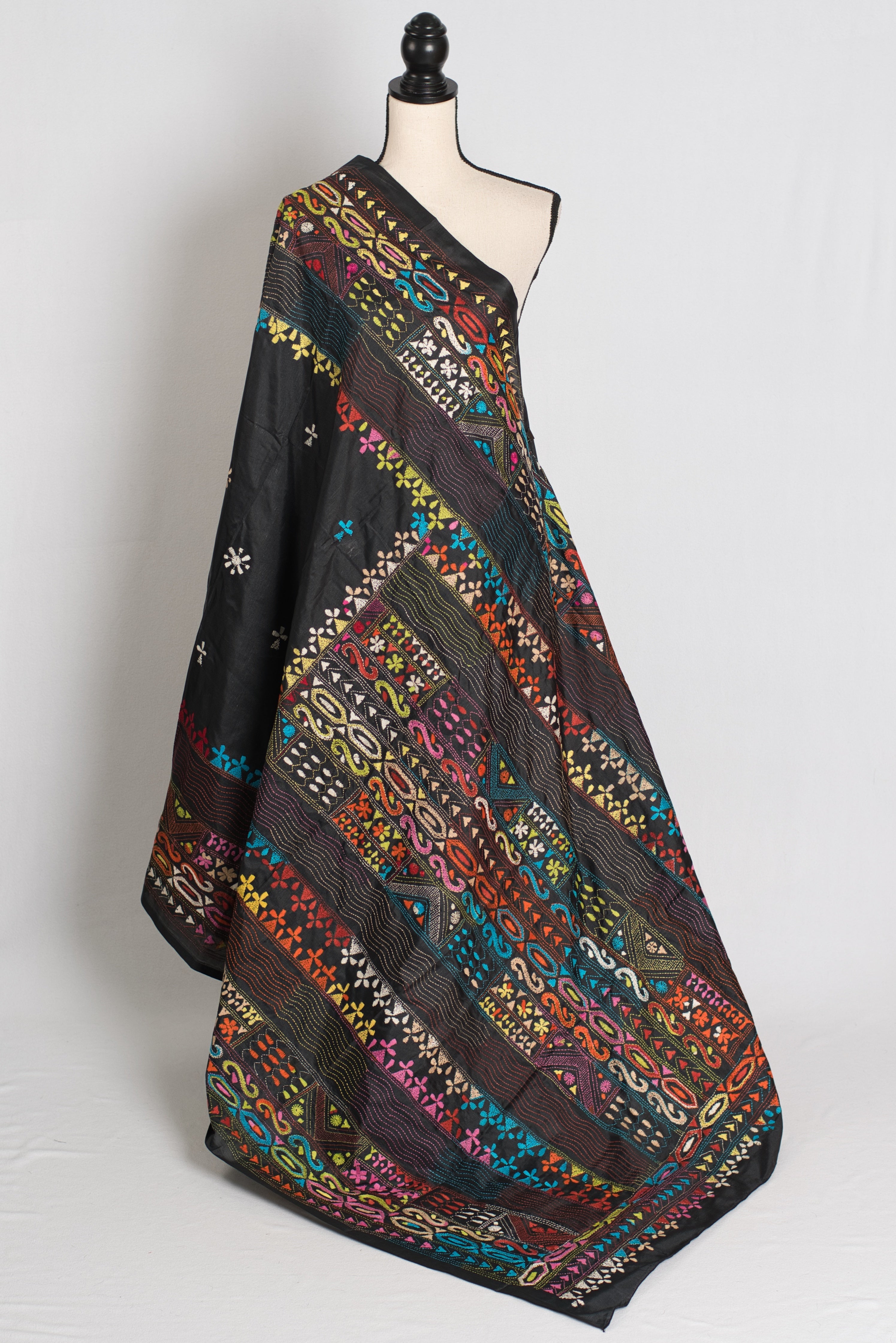 Bidisha : Black Blended Silk Saree with Lambani Hand Embroidery
