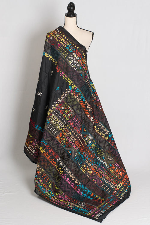 Bidisha : Black Blended Silk Saree with Lambani Hand Embroidery