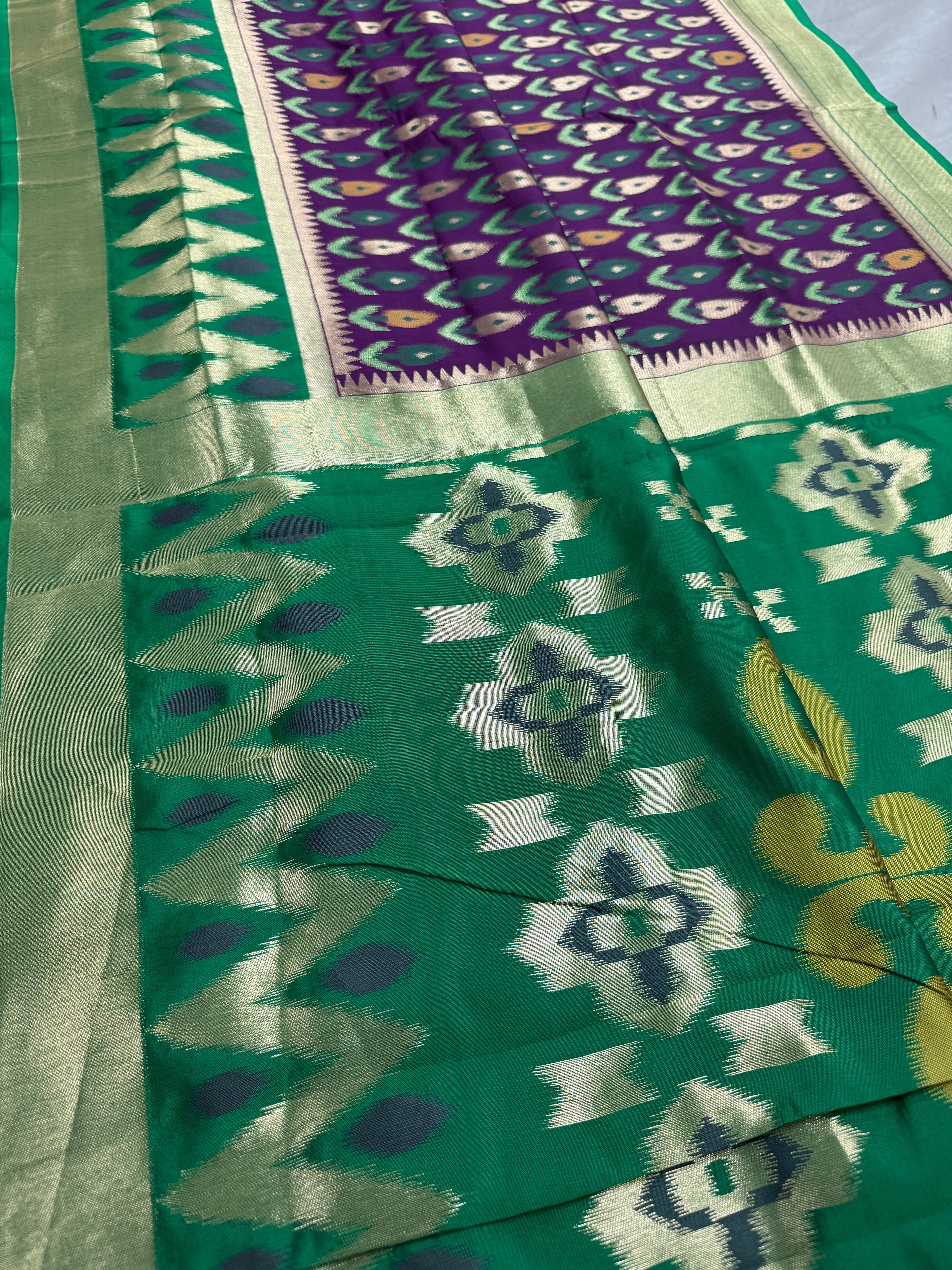 Sabina | Royal Purple & Emerald Green Art Silk Pochampally Saree