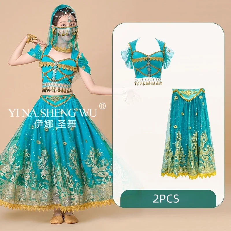 Children's Indian Princess Belly Dance Set Eastern Indian Dance Sari Girl Performance Clothing Children's Stage Costumes