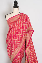 Afrin | Rani Pink Semi Georgette Saree | Pre-Stitched Size 38 Blouse
