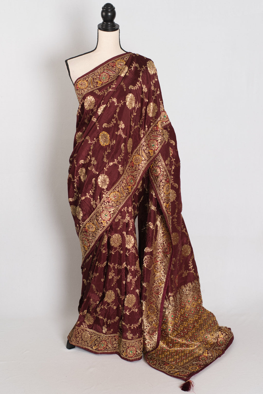Shruti : Coffee Brown Dola Silk Banarasi Saree with 38 Size Blouse