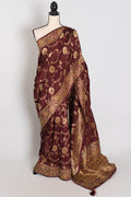 Shruti : Coffee Brown Dola Silk Banarasi Saree with 38 Size Blouse