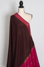 Devi : Brown and Pink Pure Mysore Crepe Silk Saree with 38 Size Stitched Blouse