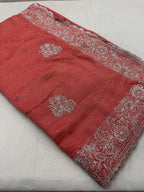 Iti | Peach Partywear Saree | Silver Thread Embroidery & Stones