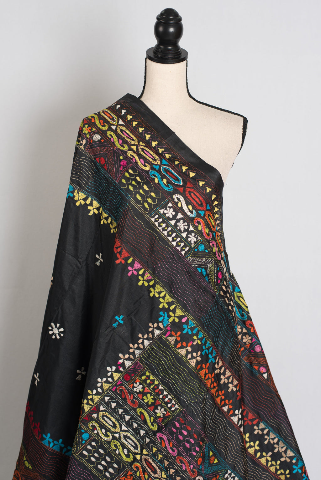 Bidisha : Black Blended Silk Saree with Lambani Hand Embroidery