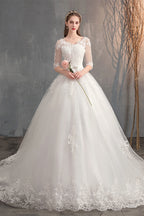 Wedding Dress Trailing Deep V Neck Lace High Waist Wedding Dress Long Sleeves