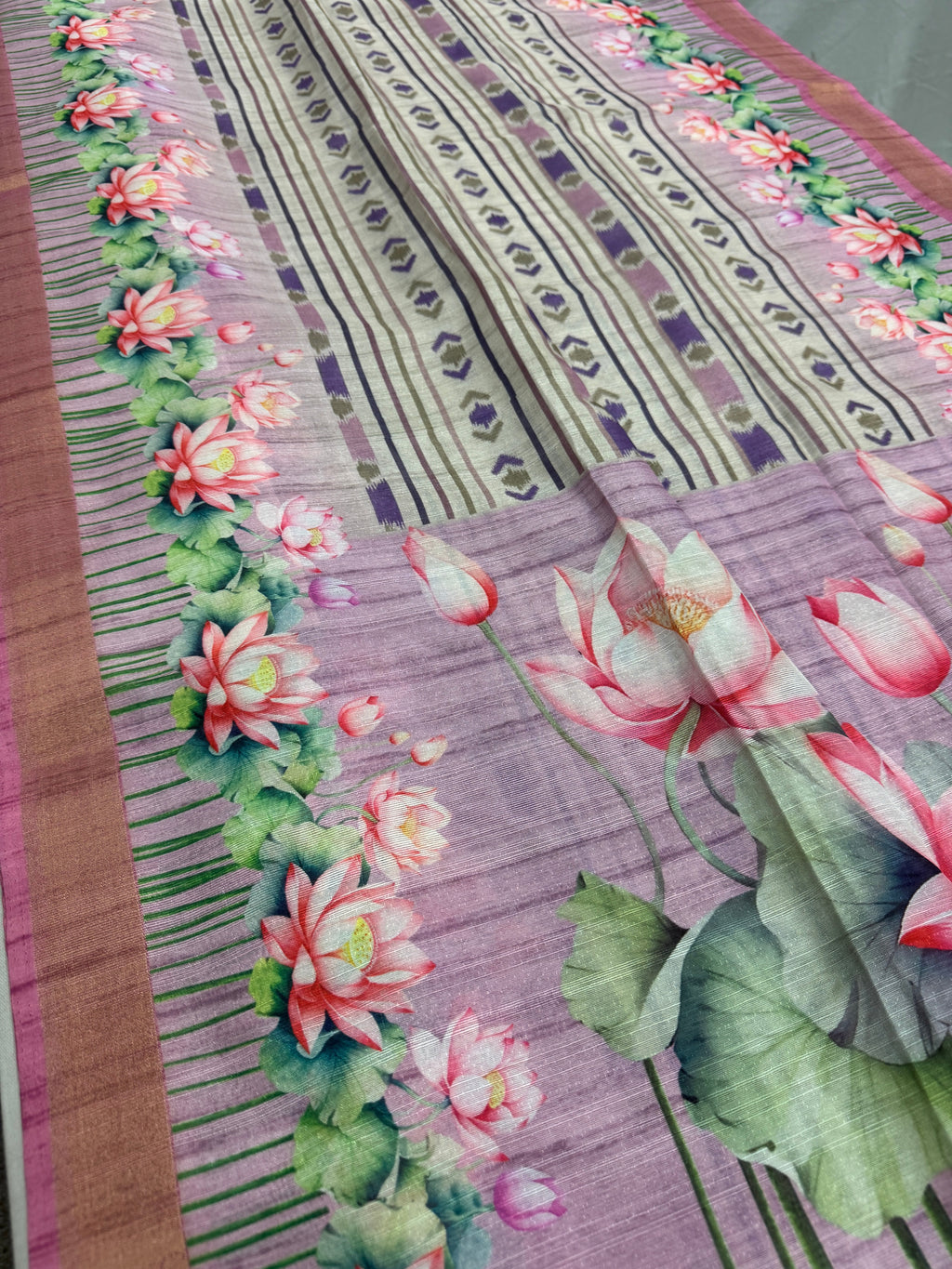 Rai | Off White & Lavender Ikkat Fusion Semi Tussar Saree