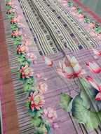 Rai | Off White & Lavender Ikkat Fusion Semi Tussar Saree