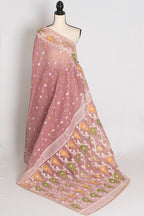 Bithi : Unique Pastel Purple and White Blended Cotton Jamdani Saree