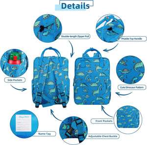 Toddler Backpack with Lunch Bag Box Set for Preschool Kindergarten Boys Girls Kids Small Backpacks School Bookbag for Elementary Primary(Blue Dinosaur)