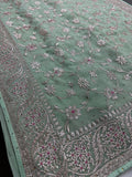 Pooja | Sea Green Georgette Partywear Saree | Elegant Machine Floral Embroidery