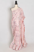 Ila | Baby Pink Soft Net Saree | Ready-to-Wear Set with Size 36 Stitched Blouse