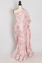 Ila | Baby Pink Soft Net Saree | Ready-to-Wear Set with Size 36 Stitched Blouse