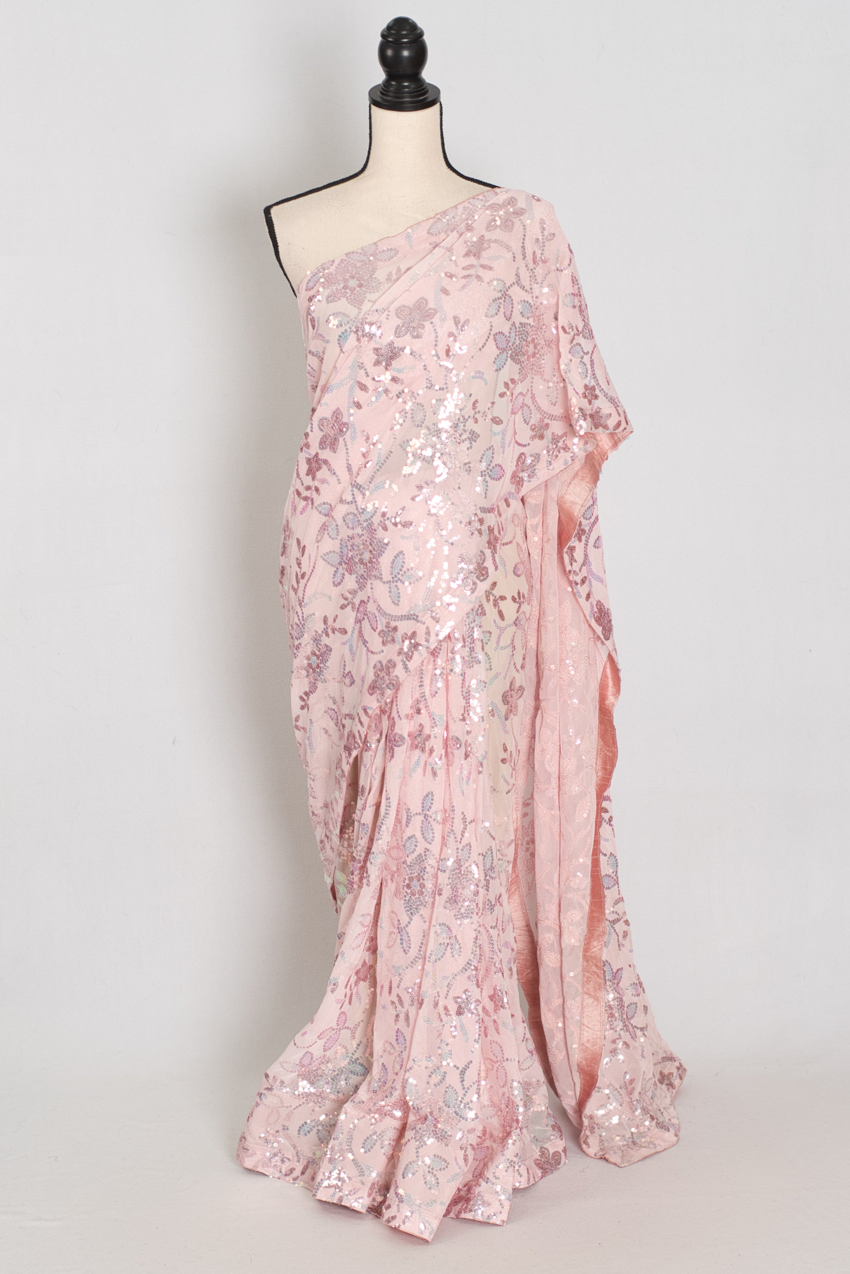 Ila | Baby Pink Soft Net Saree | Ready-to-Wear Set with Size 36 Stitched Blouse