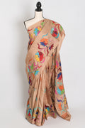 Malati: Silk Mark Certified Hand Embroidery Kantha Silk Saree in Brown