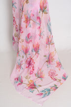 Lia : Pink Floral Printed Chiffon Saree – Budget-Friendly Summer Drape