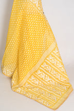 Gita – Bright Yellow and White Blended Cotton Jamdani Saree