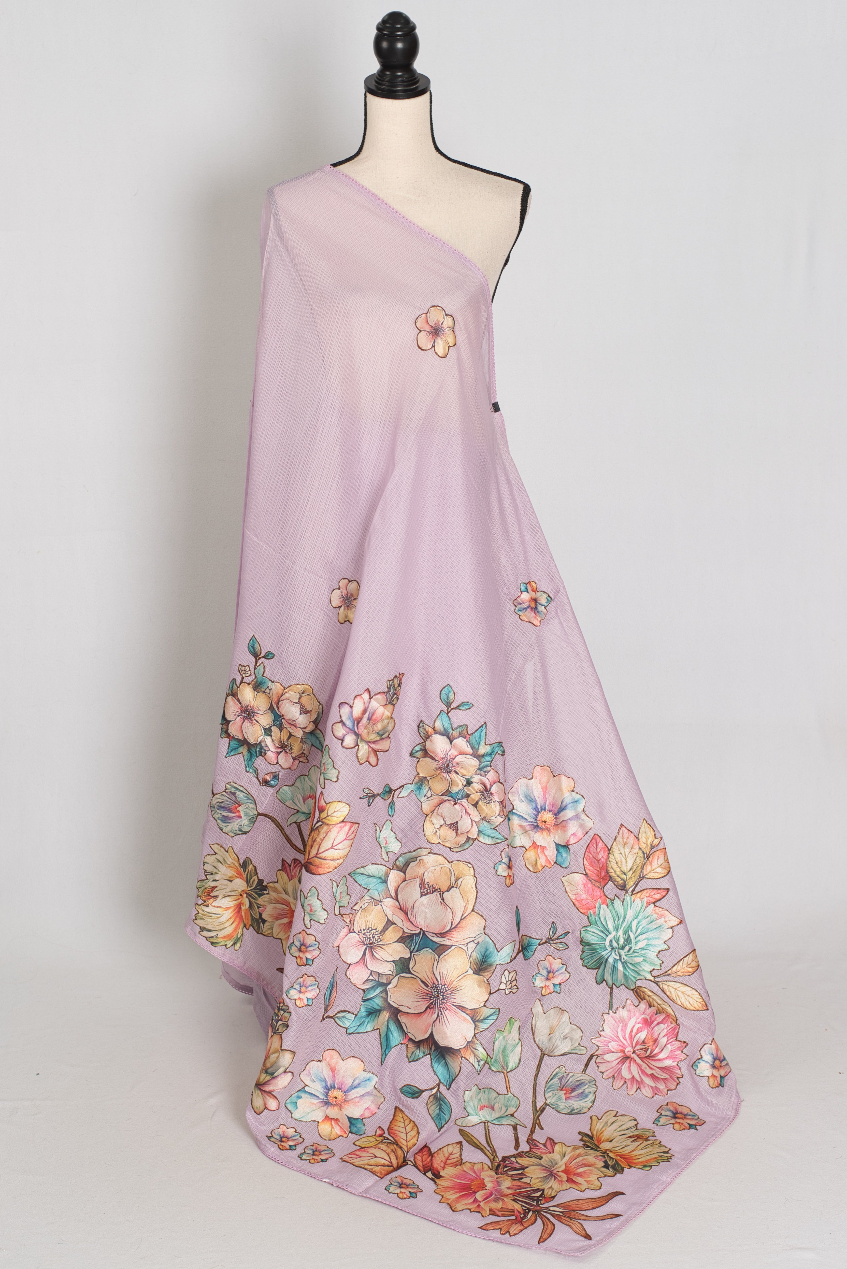 Mouli | Lavender Semi Silk Kota Saree with Designer Floral Applique Work