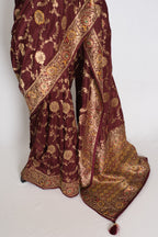 Shruti : Coffee Brown Dola Silk Banarasi Saree with 38 Size Blouse