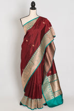Kalpana | Brown Pure Katan Silk Banarasi Saree with 40 Size Stitched Blouse