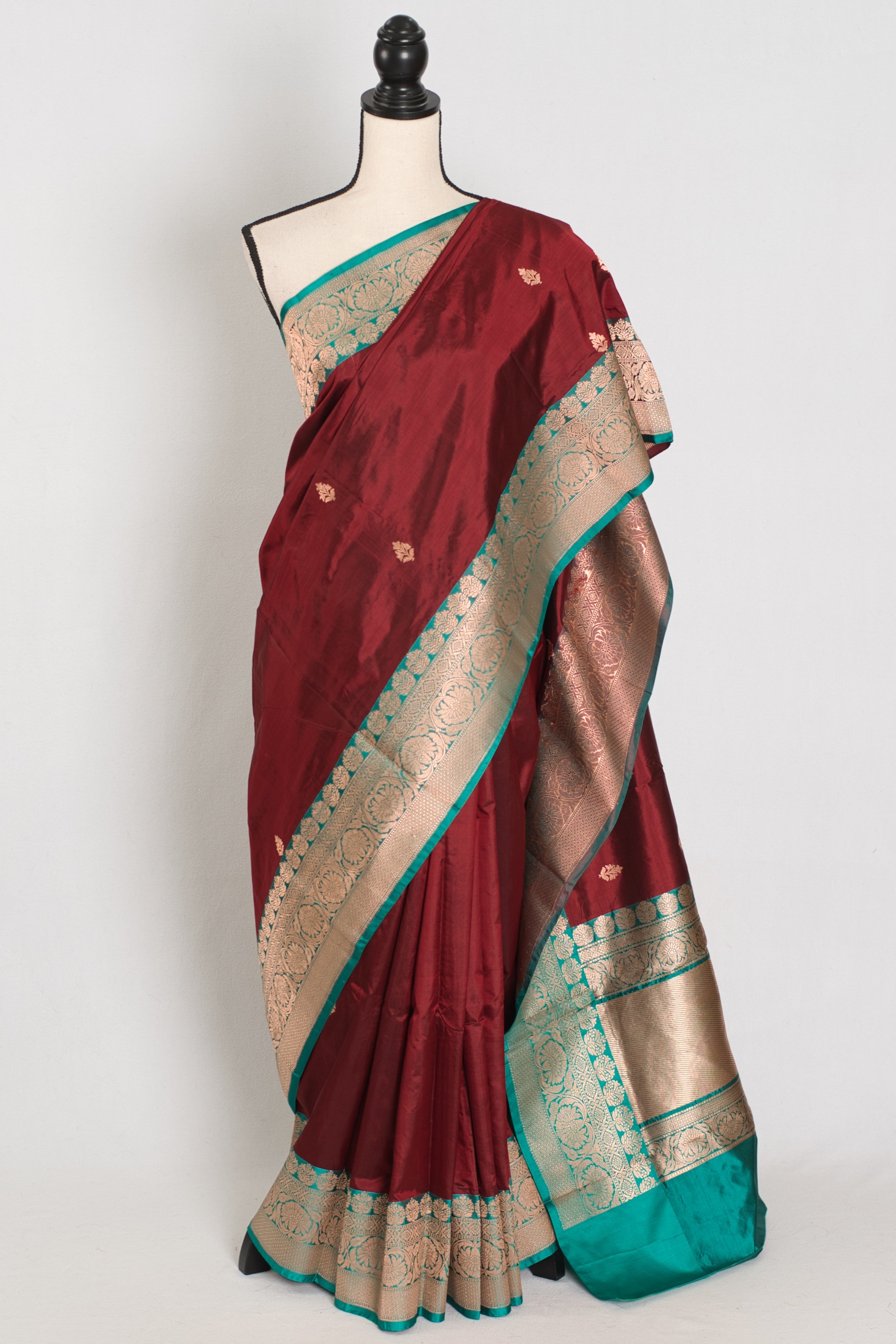 Kalpana | Brown Pure Katan Silk Banarasi Saree with 40 Size Stitched Blouse