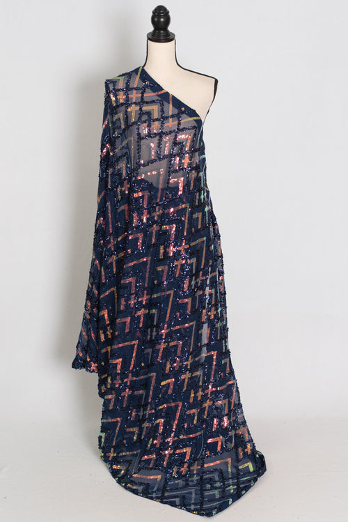 Elli | Navy Blue Soft Net Designer Sequin Saree | Glamorous Cocktail Partywear